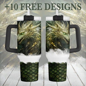 Emballage de gobelet 40 oz avec dragon, motifs de sublimation fantastiques, nouvel an 2024 fichiers PNG pour modèle de gobelet désaltérant 40 OZ, gobelet vert png