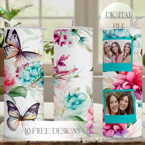 Envoltura para vaso con imagen, diseños de sublimación para el Día de la Madre, vaso de 20 oz con imagen PNG y 2 marcos de fotos, regalos personalizados sin costuras