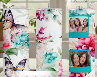 Picture Tumbler Wrap, Tumbler Sublimation Designs, Image 20oz Tumbler Png With 2 Photo Frames, Seamless, Personalized Gifts For Mom
