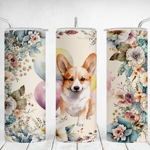 Tumbler Wrap mit Corgis Sublimation Designs für 20 oz Skinny Cups Hunde Tumbler Designs Pet Tumbler Wrap für Hundemama Florale nahtlose Vorlage