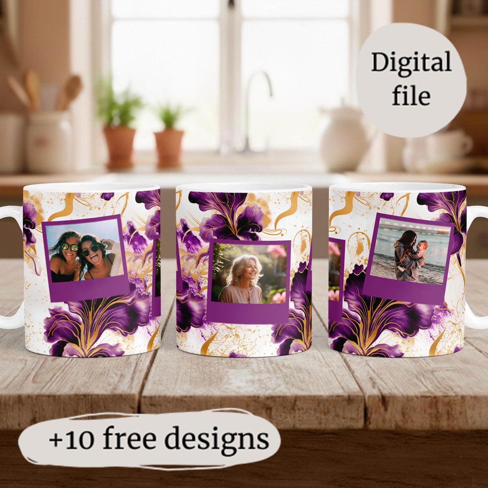 Photo Mug Wrap With 3 Frames, 3 Pictures Mug Wrap for Mom, Custom Mug ...