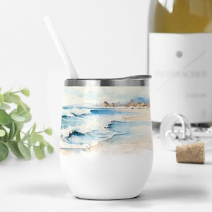 12 oz wijn Tumbler Wrap, zeegezicht landschap Png voor sublimatie ontwerpen downloads, natuur wijn Tumbler sjabloon, strand 12 oz Tumbler Png