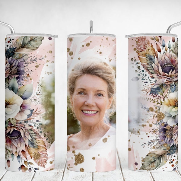 Photo Frame Tumbler Wrap Mother's Day Tumbler Design Seamless Green Pink Boho Flowers 20 oz Tumbler For Picture Sublimation Design Downloads