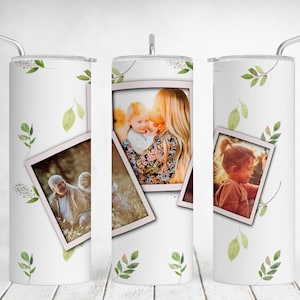 Photo Collage Tumbler Wrap Woman Sublimation Designs Downloads Family 20oz Skinny Tumbler Template for 3 Pictures Seamless Botanical Png