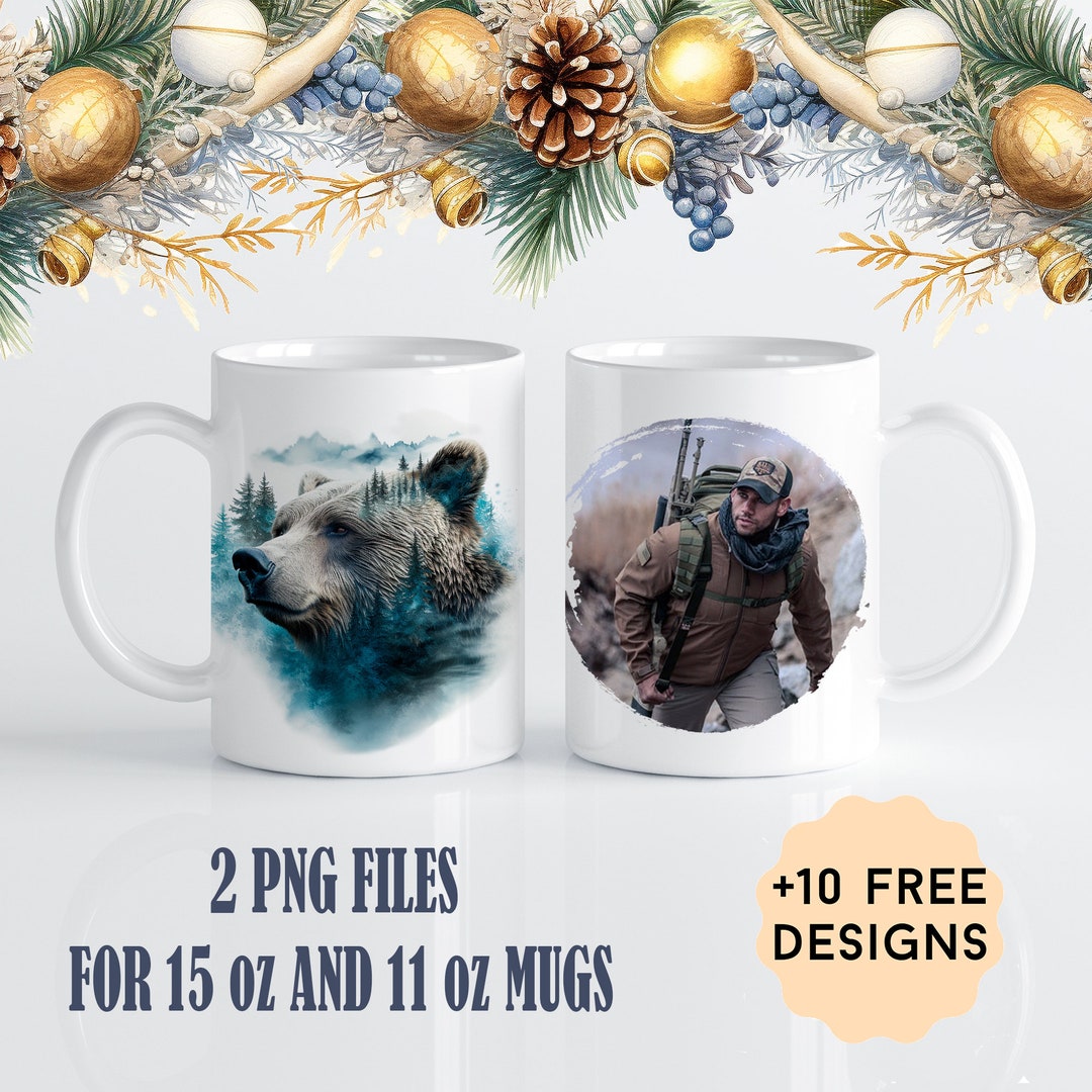Photo Mug Wrap Png With Grizzly Bear One Picture Mug Sublimation ...
