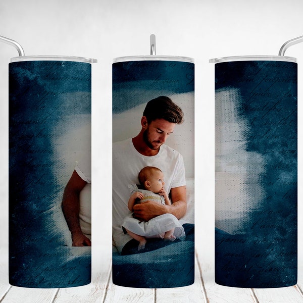 20 oz Tumbler Wrap With 1 Photo Frame For Dad Image Tumbler With Single Picture Png For Sublimation Designs Blue Seamless Tapered Straight