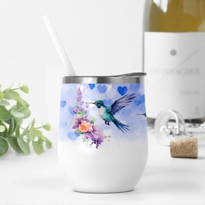 Diseños de sublimación para bodas para copas de vino Envoltura para vaso de vino con archivo PNG de colibrí para mujer Plantilla para vaso de vino Vaso de 12 oz Png