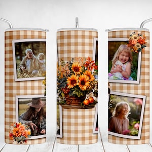 Picture Tumbler Sublimation Designs With Pumpkins, Photo Collage Tumbler Png For 20oz Skinny Cups, Fall Tumbler Wrap For 4 Images, Seamless