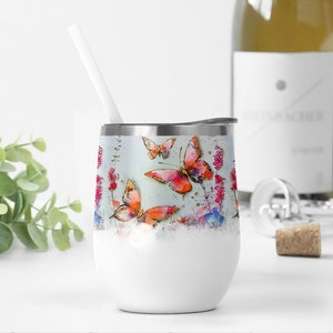 Wine Tumbler Wrap With Flowers Butterflies Png File For Sublimation Designs 12oz Wine Tumbler Template Wine Tumbler Designs Wedding Designs
