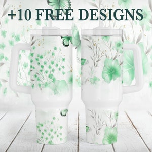 Butterfly Tumbler Wrap, Green 40 oz Tumbler Png, Summer Sublimation Designs, Flowers Quencher Tumbler Templates, Unique Gift For Grandma