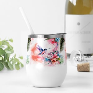 12 oz Wine Tumbler Wrap com arquivo Hummingbird Pink Png para mulher Sublimation Designs Wine Tumbler Template 12 oz Tumbler Png Impressões digitais