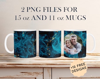 Envoltura para taza con foto y marco, diseños de sublimación para tazas de 15 oz y 11 oz, plantilla para taza de café con foto, regalo de Navidad personalizado para el abuelo