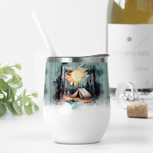 Envoltura para vaso de vino de 12 oz, diseño de camping de verano, archivos PNG para diseños de sublimación, plantilla de vaso de vino natural, paisaje, vaso de 12 oz, PNG