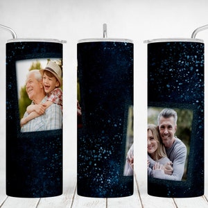Men 20oz Picture Tumbler Wrap Sublimation Designs Blue Cup  Png With 2 Frames Personalised Photo Tumbler Template Seamless Tumbler Png
