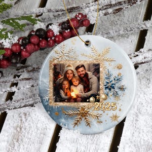 Kerstfoto-ornamentsjabloon Merry Christmas Ornament Sublimatieontwerpen Rond kerstornament Gepersonaliseerd kerstcadeau voor het gezin