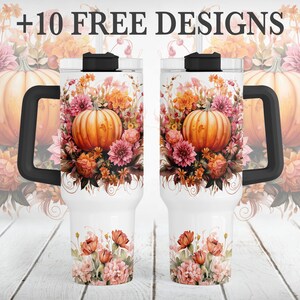 40oz Tumbler Wrap With Pumpkins, Flowers, Fall Sublimation Designs For 40OZ Quencher Cups, Halloween Background, Thanksgiving Gifts