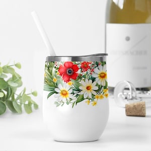 Wine Tumbler Wrap Designs With Wildflowers, 12 oz Wine Tumbler Png File For Sublimation Design, Floral Tumbler Template For 12 oz Wine Cup