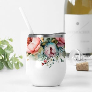 12-Unzen-Weinbecher-Verpackung Png mit rosa Blumen für Sublimations-Design-Downloads, Blumenbecher-Vorlage für 12-Unzen-Weinbecher, Hochzeitsdesign