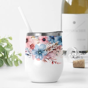 12 oz wijnbeker wrap met blauw roze bloemen bruiloft wijn beker png voor sublimatie ontwerpen bloemen beker sjabloon 12 oz wijnbeker wrap