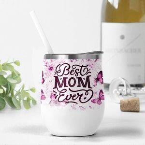 Moeder 12 oz wijnbeker wrap met paarse vlinders, bloemen wijnbeker sublimatie, 12 oz wijnbeker sjabloon, beker beste moeder ooit png