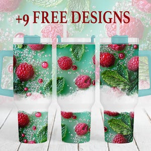 40 oz Tumbler Wrap com framboesas Summer Sublimation Designs Berries Tumbler Wrap 40oz Tumbler Template Presente de Dia das Mães para a mamãe