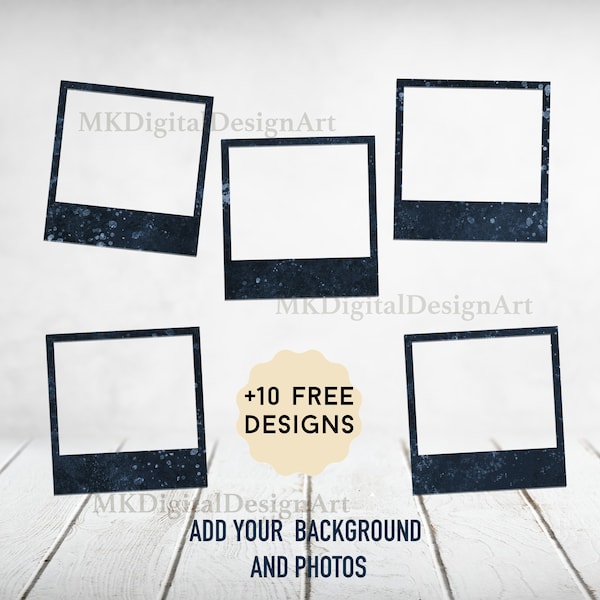 5 Photo Frame Png File For 20 oz Skinny Tumblers Designs 5 Photo Frame Template With Polaroid Frames Navy Frame Clipart Instant Downloads