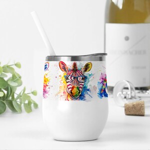 Emballage de gobelet à vin avec motifs sublimation zèbre arc-en-ciel pour gobelets d'emballage de vin Modèle drôle de gobelet à vin animal 12 oz