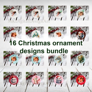 Lot de modèles de décorations de Noël photo personnalisées Décoration de Noël ronde en sublimation, Png, cadeau de premier Noël