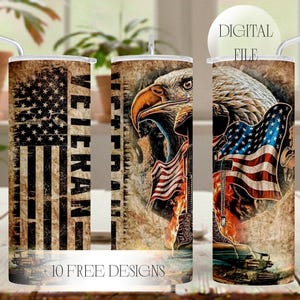 Veteran 20 oz Skinny Tumbler Wrap With Eagle American Flag Sublimation Designs Downloads Seamless Patriotic Tumbler Military Background Png