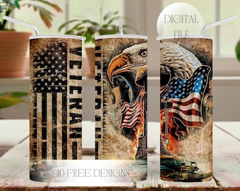 Veteran 20 oz Skinny Tumbler Wrap With Eagle American Flag Sublimation Designs Downloads Seamless Patriotic Tumbler Military Background Png