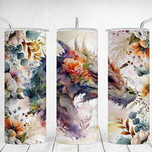 Drachen Tumbler Wrap Floral 20 OZ Skinny Tumbler Vorlage Himmlische Drachen PNG Sublimation Designs Nahtlose Tumble Png Sternzeichen Geschenke