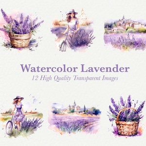 ラベンダー クリップアート バンドル、水彩イラスト PNG、プロヴァンスの風景、フランス クリップアート バンドル、プロヴァンスの PNG ファイル、ラベンダー グラフィックス