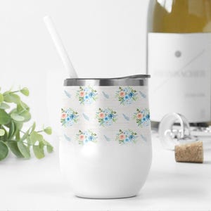 Wine Tumbler Wrap With Flowers, Cottagecore Sublimation Designs, Floral Wine Tumbler Template, 12 oz Wine Cups, Wedding Wine Tumbler Png