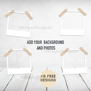 Fotolijstsjabloon met tape voor 20 oz magere bekers ontwerpen 4 fotocollage met polaroidframes witte lijst Clipart Instant Downloads