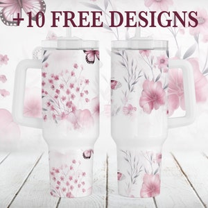 40 oz Tumble Wrap Designs mit Schmetterlingen, Tumbler Png-Datei für Sublimationsdesigns, rosa Blumen Tumbler Vorlage, einzigartiges Geschenk für Mama