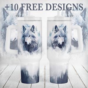 Copo Quencher de 40 onças, arquivos Png Wolf para designs de sublimação, design de envoltório de copo masculino para designs de envoltório de copo de 40 onças, presente de caça para o pai