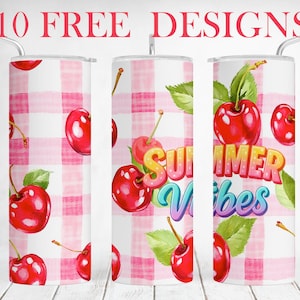 Cherry Tumbler Wrap, Summer Vibes Tumbler Png Für 20 Unzen Skinny Cup, Cherry Tumbler Sublimation Designs, Nahtlos, Einzigartiges Geschenk für Mama