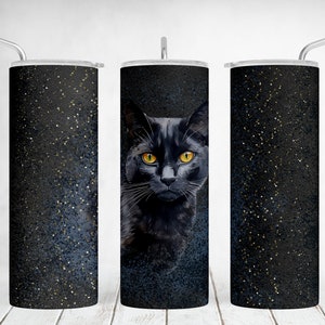 Emballage de gobelet avec chat noir, 20 oz fichier PNG de gobelet maigre pour téléchargement de motifs par sublimation, gobelet design maman chat, gobelet sans couture png