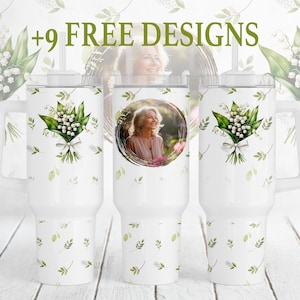 Papier photo pour gobelet 40 oz, sublimation pour la fête des mères, modèle de gobelet personnalisé, muguet png, cadeaux uniques de grand-mère