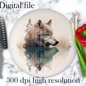 Ontwerp glazen snijplank met wolf ronde snijplank PNG jacht sublimatie ontwerpen voor glazen snijplanken Vaderdag cadeaus voor hem