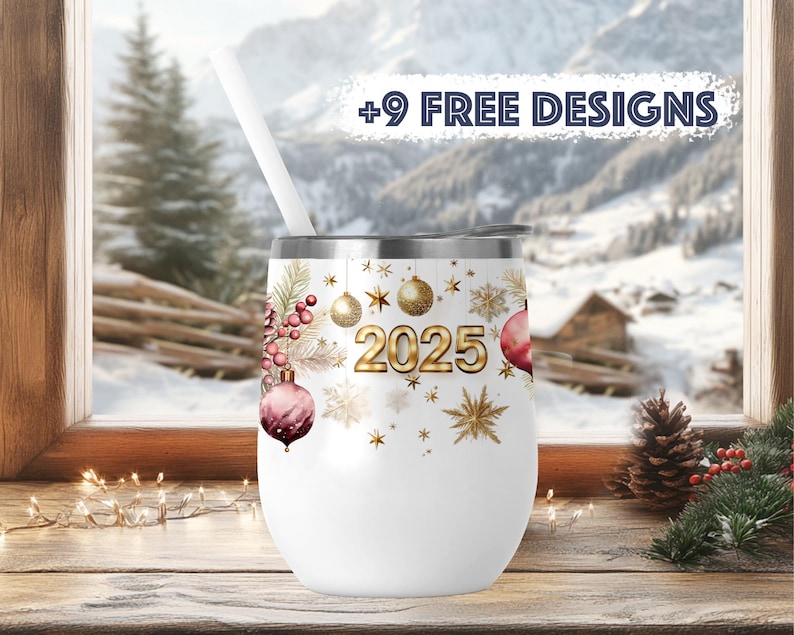 Christmas 12 Oz Wine Tumbler Wrap Pink Baubles Wine Tumbler Sublimation