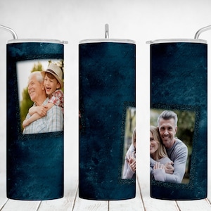 Foto Tumbler Sublimation Designs 2 Fotorahmen Png für 20 oz Tassen Männer Tumbler Wrap für 2 Bilder nahtlose Vatertag personalisierte Geschenke