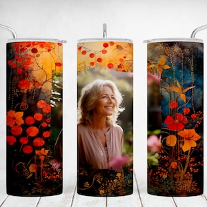 Bicchiere con cornice per foto, modello per bicchiere autunnale per singola immagine, senza cuciture, disegni a sublimazione per bicchieri da 20 once, regali personalizzati per il Ringraziamento