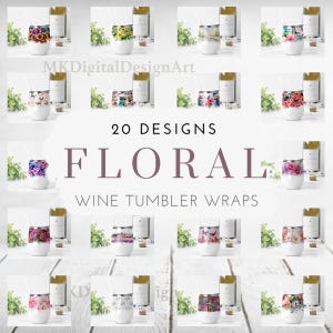 Wijnbeker wrap bundel bloemen png voor bruiloft sublimatie ontwerpen downloads vlinder wijn beker sjabloonbundel 12 oz wijnbeker png