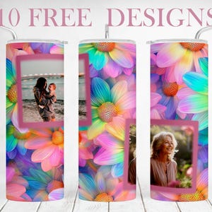 Personalized Photo Tumbler Wrap For 2 Pictures, Sublimation Designs, 20 OZ Skinny Tumbler PNG, Seamless, Customisable Gift For Grandma