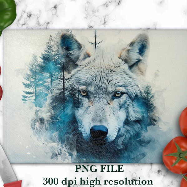 Cutting Board Png For Men, Sublimation Designs Downloads, Glass Cutting Board PNG With Wolf, Chopping Board Design For Man, Gift For Him