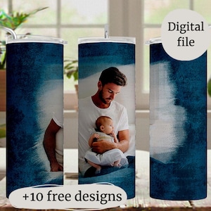 Rivestimento per bicchiere termico da 20 oz con foto singola, design personalizzati per sublimazione, blu, senza cuciture, regali di Natale personalizzati per il neo papà