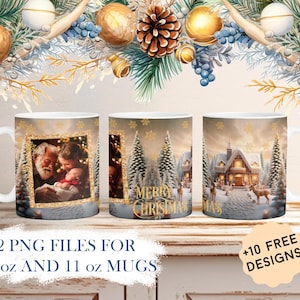 Weihnachtsbecher-Verpackung für einzelnes Bild 11 Unze 15 Unze Becher Sublimations-Designs Foto-Kaffeebecher-Schablone personalisiertes Weihnachtsgeschenk für Familie