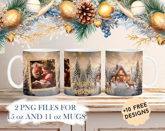 Christmas Mug Wrap For Single Picture 11oz 15 oz Mug Sublimation Designs Photo Coffee Mug Template Personalised Christmas Gift For Family