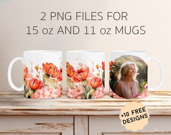Photo Mug Wrap For Single Picture, Mug Png For 11 oz, 15 oz Mug Wrap For Sublimation Designs, Photo Coffee Mug Template, Personalized Gifts